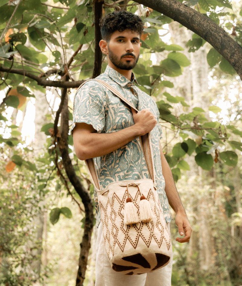 Mochila Wayuu Beige con Correa Larga Hilosagrado