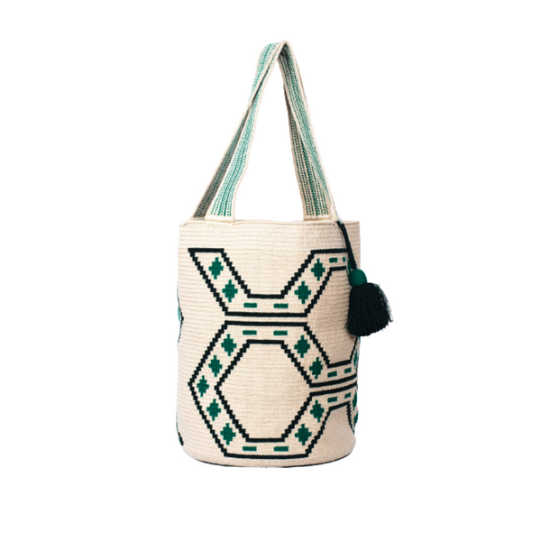 Wayuu Beige/Green Beach Bag