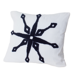 Embroidered cushion design-dark blue white