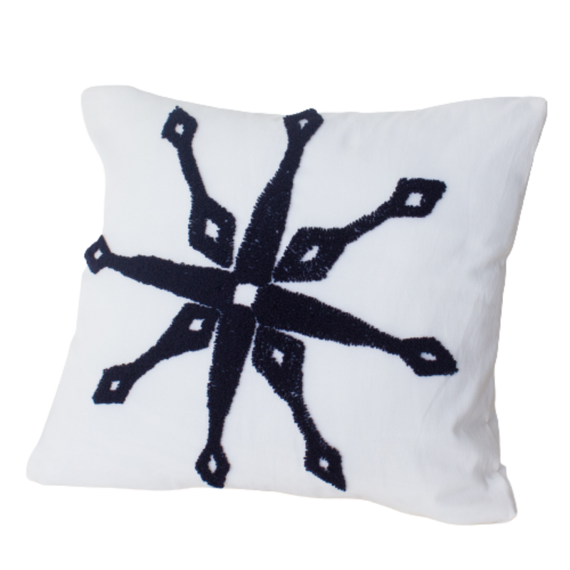 Embroidered cushion design-dark blue white