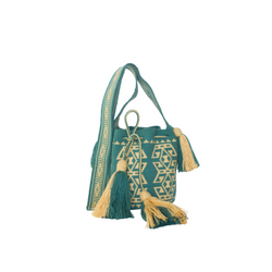 Green-Yellow-Pompon Wayuu Hand Bag