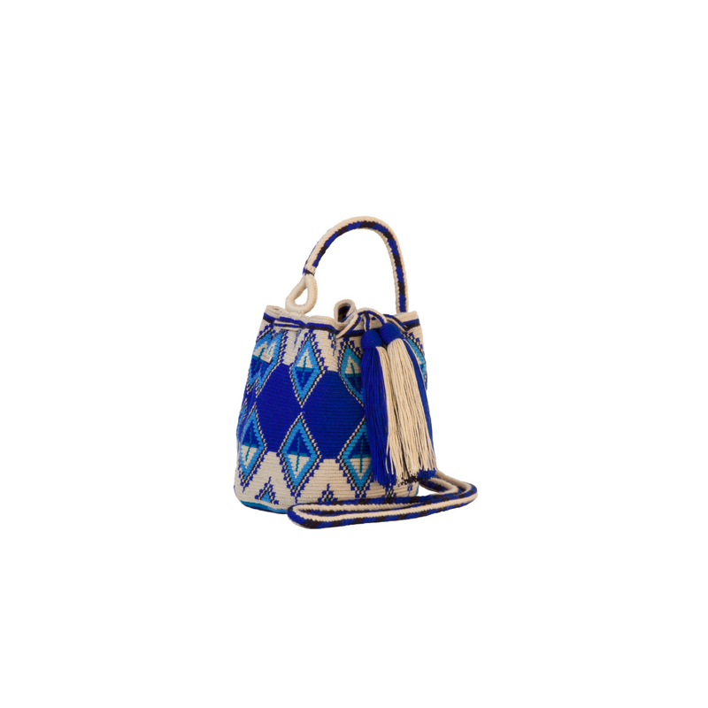 Wayuu Mini Hand Bag Blue - Beige - White