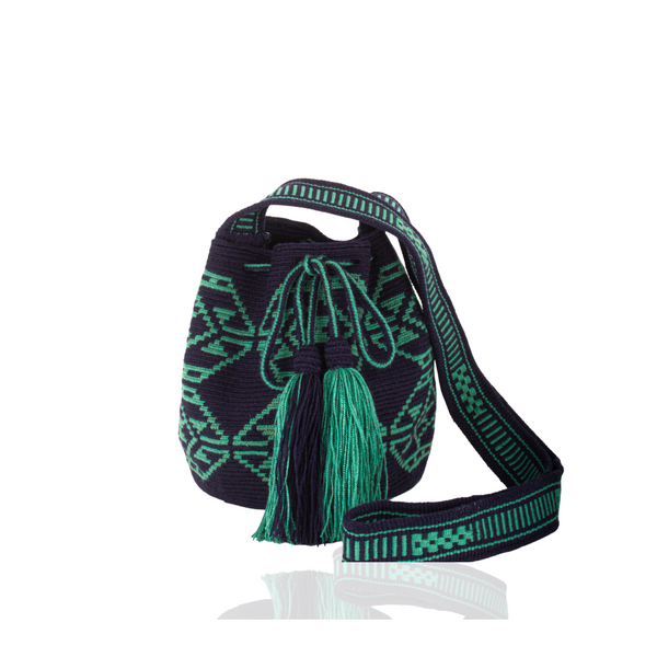 Wayuu Mini Handbag/Dark Blue & Mint Green