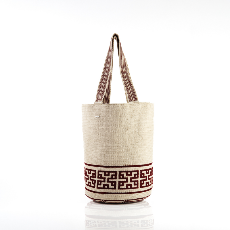 Maxi Bolso Wayuu Beige Vinotinto Hilosagrado