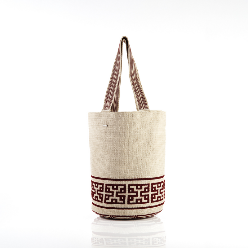 Maxi Bolso Wayuu Tejido Beige Vinotinto