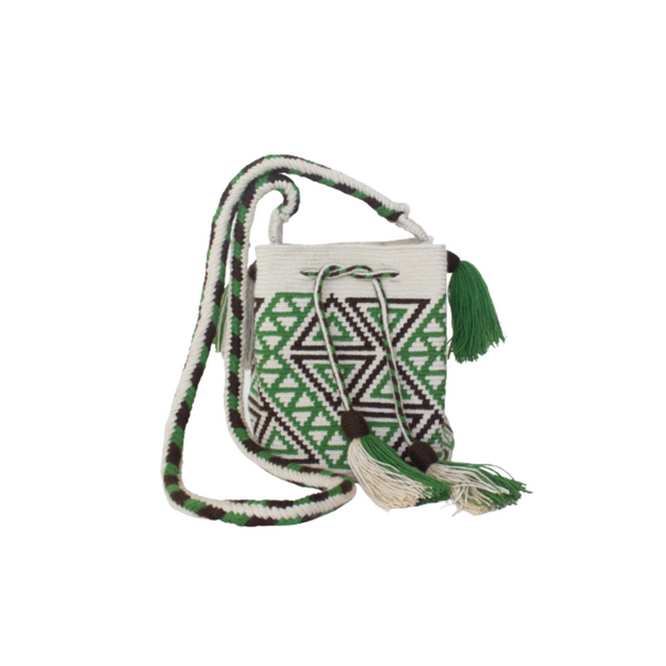 White Wayuu Backpack Green coffee with long strap