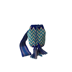 Bolso de mano Wayuu-Azul y blanco