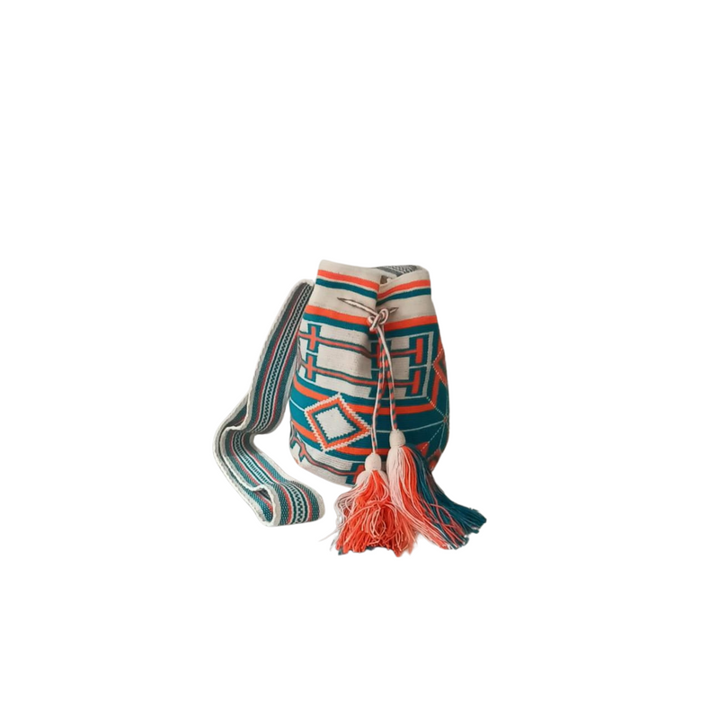 Wayuu-Blanco, orange and blue handbag