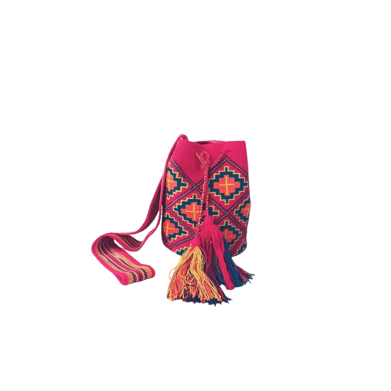Bolso de Mano Wayuu-Rosa, amarillo y azul